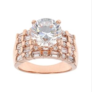 Dillenium Cut Diamond 18K Rose Gold over Sterling Silver Ring Sz 7